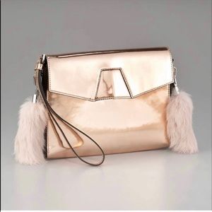 $525 Alexander Wang Lydia Rabbit Fur Clutch Bag Purse NWT